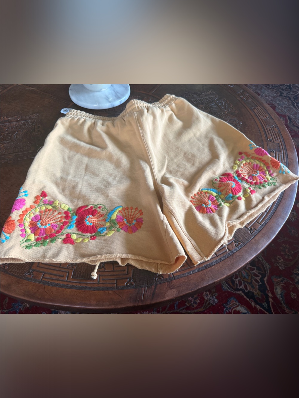 Embroidered Peach Athletic Shorts with Drawstring Waist - Picture 5 of 6